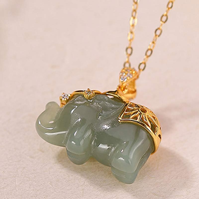 Chavri 925 Sterling Silber Jade Elefant Segen Glück Halskette Kettenanhänger