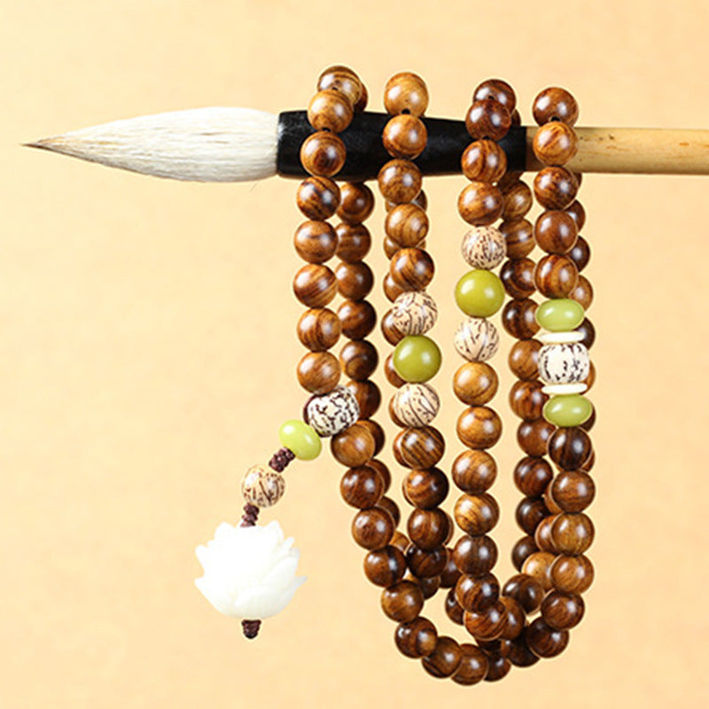 Chavri tibetisches Rosenholz-Lotus-Mala-Schutz-Ruhe-Halsketten-Armband