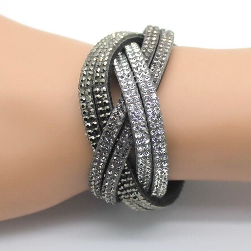 Geflochtenes Strass-Lederarmband