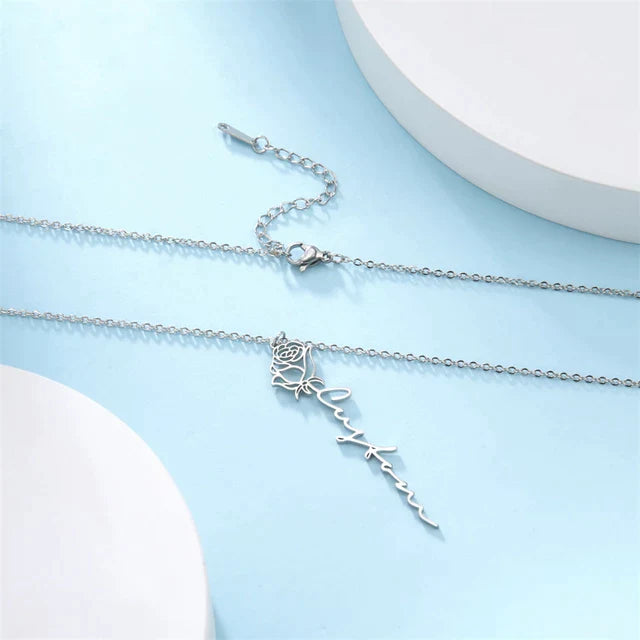 Personalisierte Halskette mit Name und Blume I Namenskette