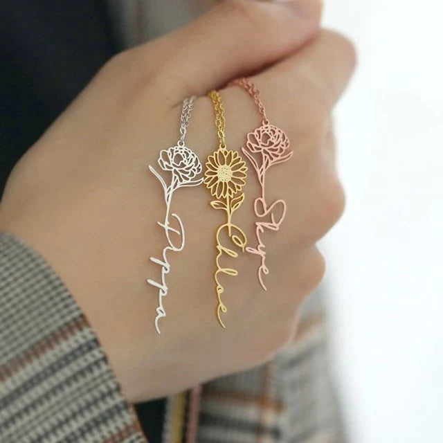 Personalisierte Halskette mit Name und Blume I Namenskette