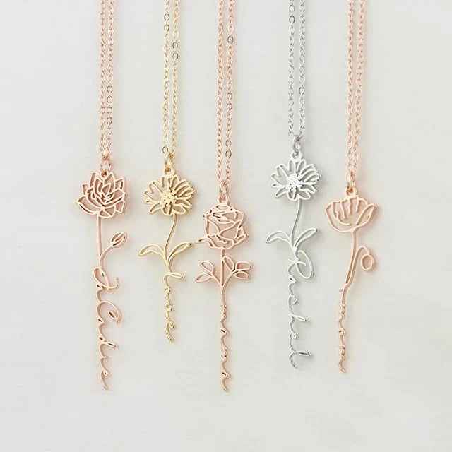 Personalisierte Halskette mit Name und Blume I Namenskette