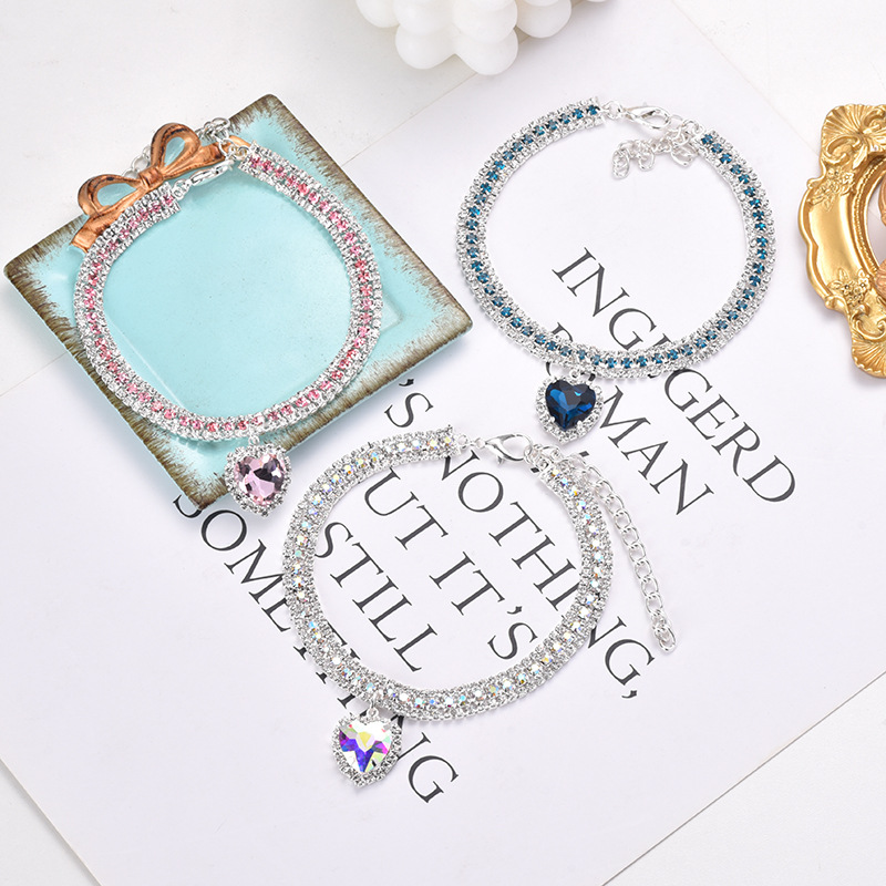 Luxuskatze | Luxus Kristall Katze Halsband Herz Edelstein Anhänger Reflektierend