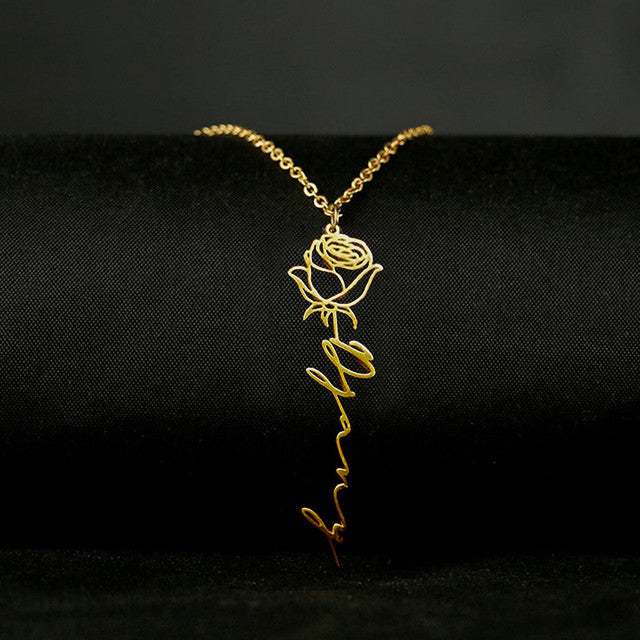 Personalisierte Halskette mit Name und Blume I Namenskette