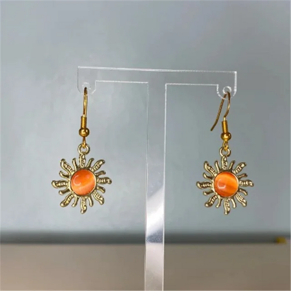Goldene Sonnenohrringe mit Edelsteinen, Sommer, himmlischer Charme, Geschenke für sie, Damenschmuck
