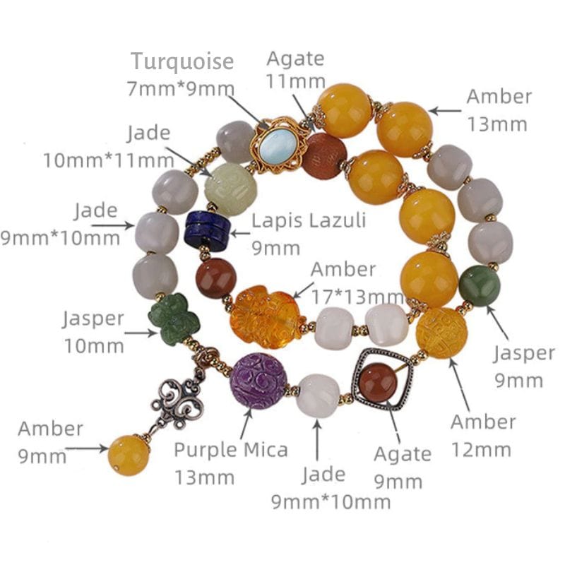 Armband mit mehreren Edelsteinen und doppelten Perlen