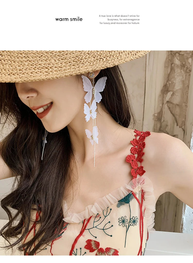 Bohemian Tassel Earrings with Long Butterfly Design