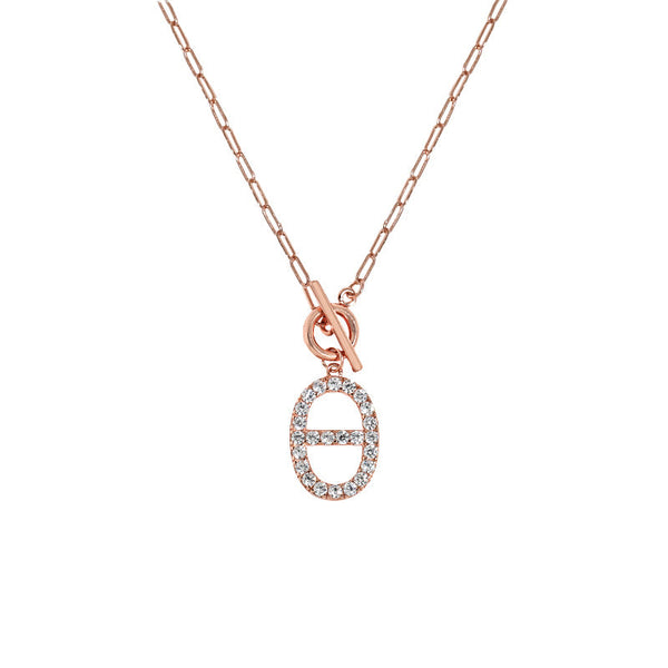 Geometrie CZ Hohl Oval Schwein Nase OT 925 Sterling Silber Halskette