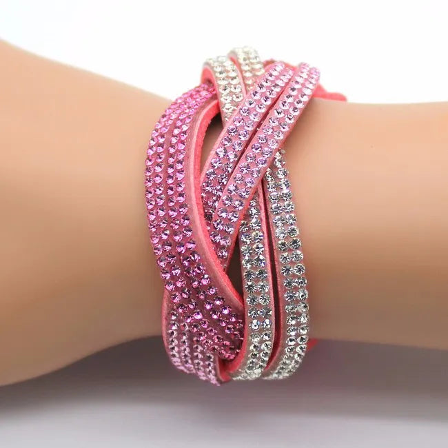 Geflochtenes Strass-Lederarmband