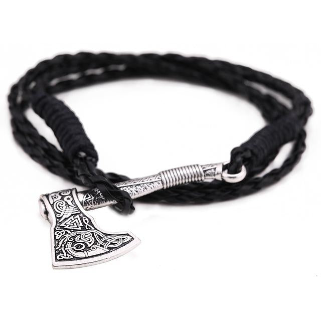 Handgeflochtenes Lederarmband Mit Axtcharme