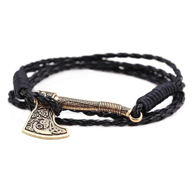Handgeflochtenes Lederarmband Mit Axtcharme