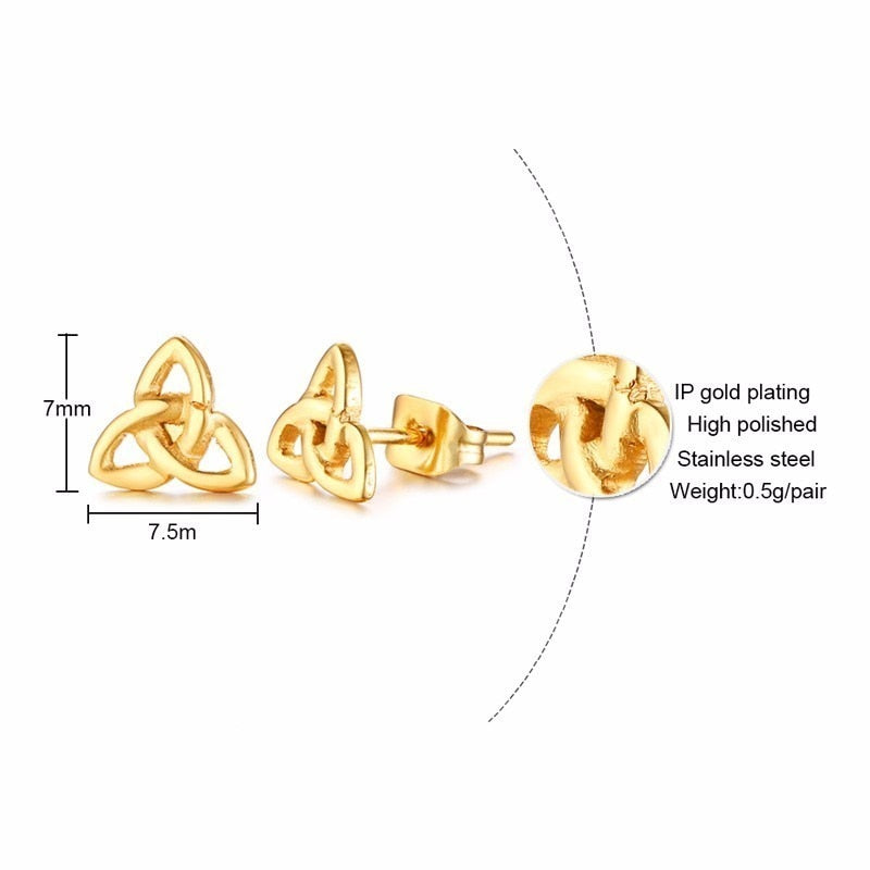 Frauen S Celtic Golden Edelstahl Dreifaltigkeitsstift Ohrringe