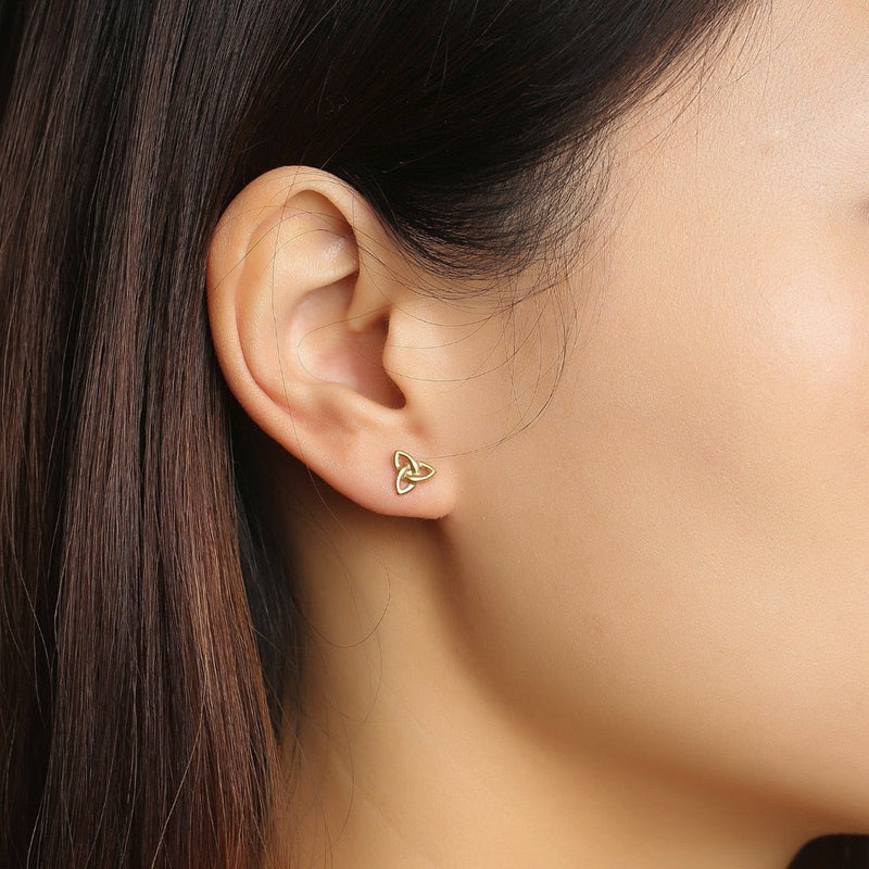 Frauen S Celtic Golden Edelstahl Dreifaltigkeitsstift Ohrringe