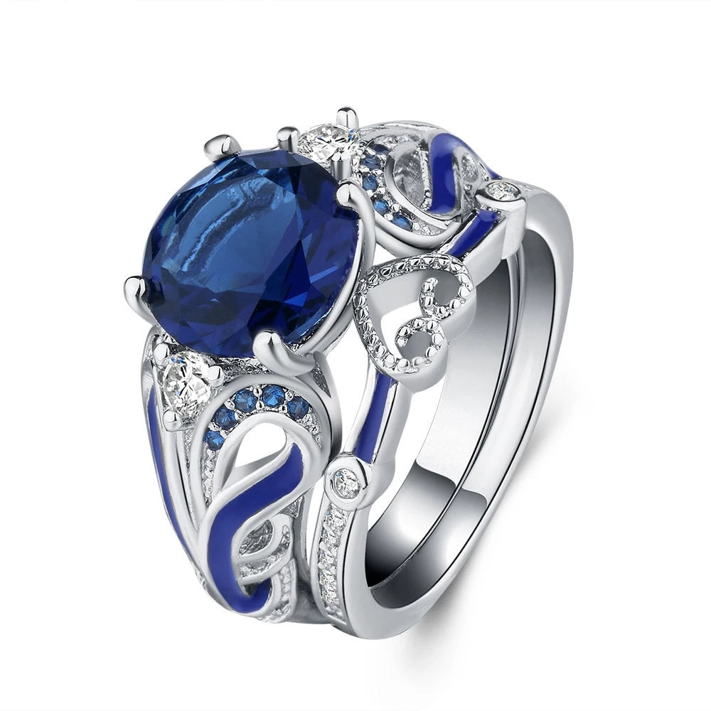 Weißgold Gefüllte Klare Österreichische Kristalle Und Blaues Kubikzirkonia  Ring