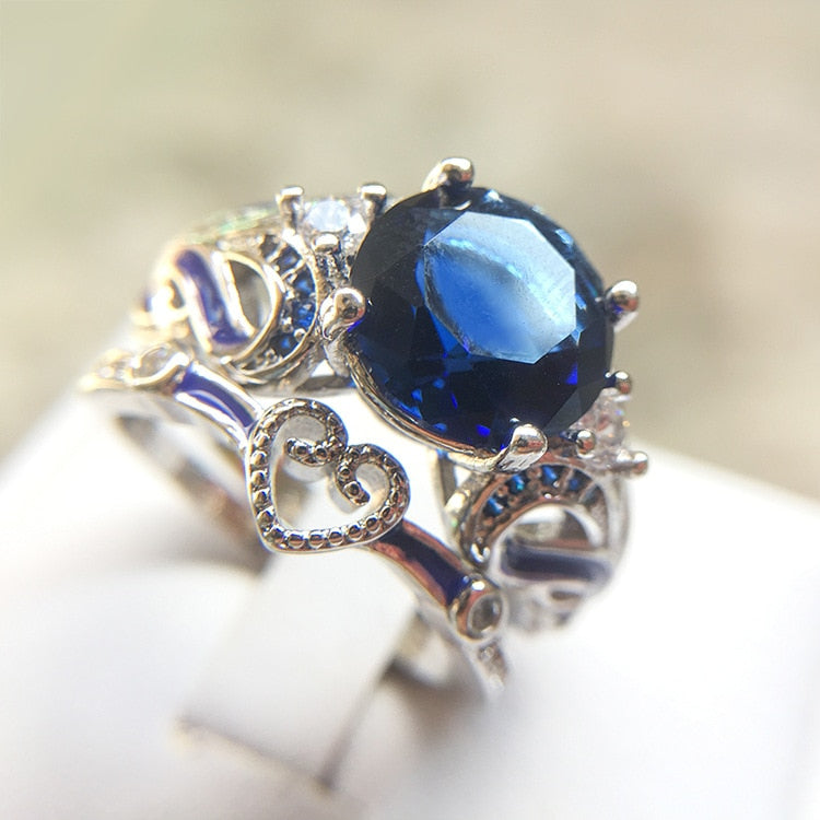 Weißgold Gefüllte Klare Österreichische Kristalle Und Blaues Kubikzirkonia  Ring