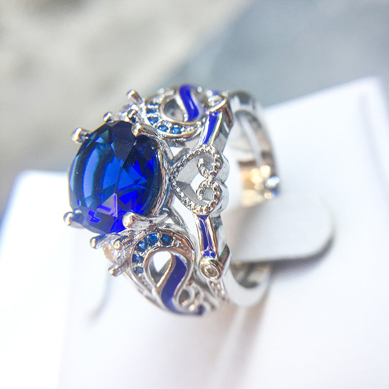 Weißgold Gefüllte Klare Österreichische Kristalle Und Blaues Kubikzirkonia  Ring