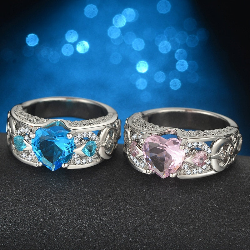 925 Sterling Silber Pink Heart Cubic Zirkonias Verlobungsring