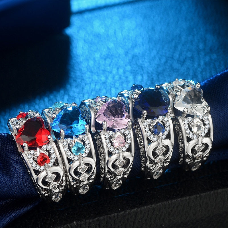 925 Sterling Silber Pink Heart Cubic Zirkonias Verlobungsring