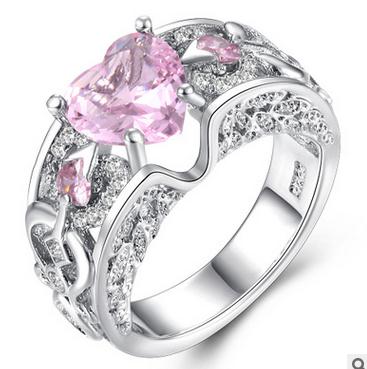 925 Sterling Silber Pink Heart Cubic Zirkonias Verlobungsring
