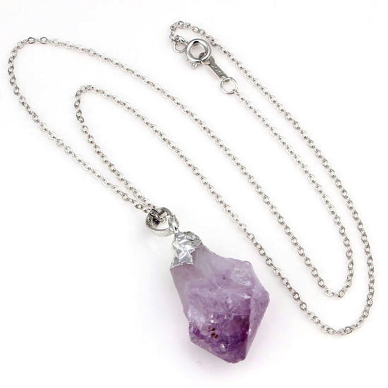 Silber Plattierte Natürliche Lila Amethysts Anhängerkette