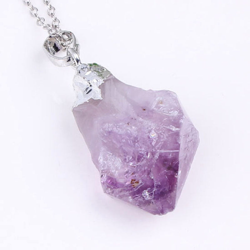 Silber Plattierte Natürliche Lila Amethysts Anhängerkette