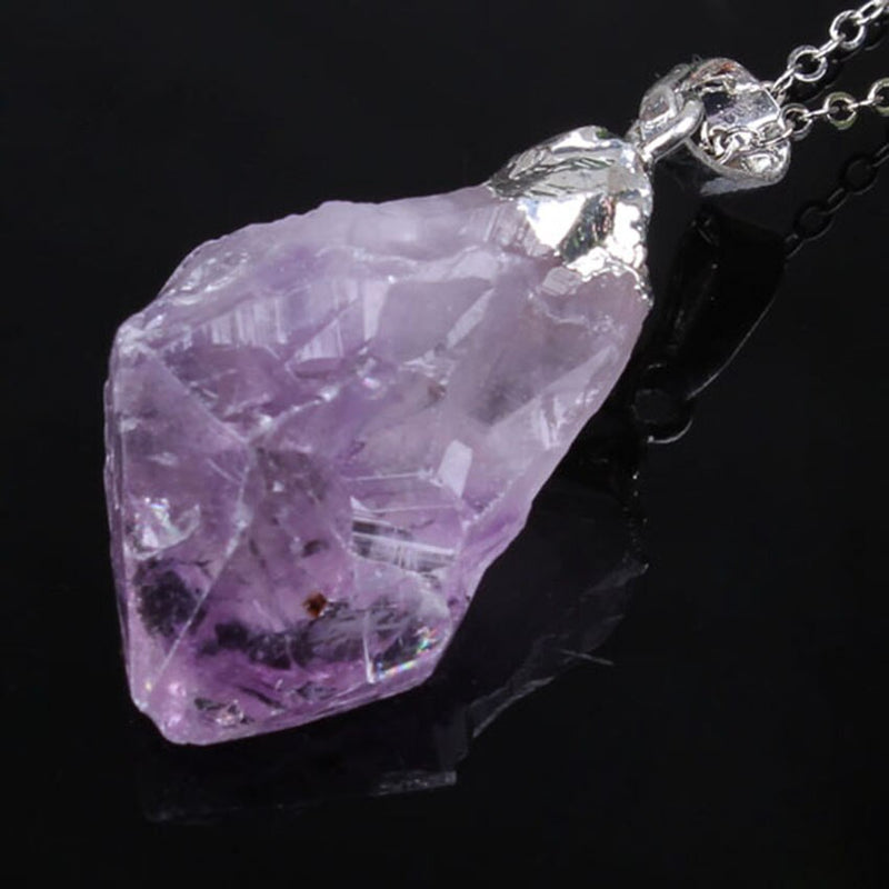 Silber Plattierte Natürliche Lila Amethysts Anhängerkette