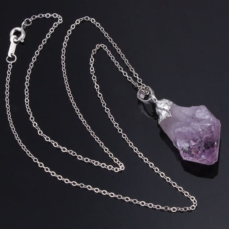 Silber Plattierte Natürliche Lila Amethysts Anhängerkette