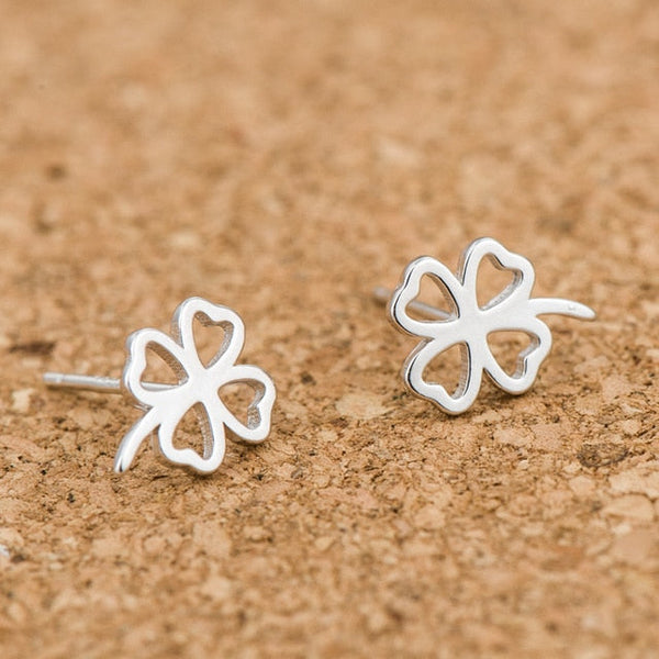925 Sterling Silber Lucky Four Blatt Clover Stud Ohrringe