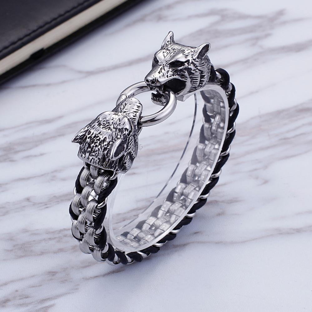 Stahl Mit Silber Gepackter Wölfe Männer Armband