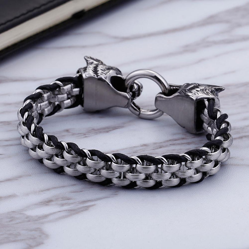 Stahl Mit Silber Gepackter Wölfe Männer Armband