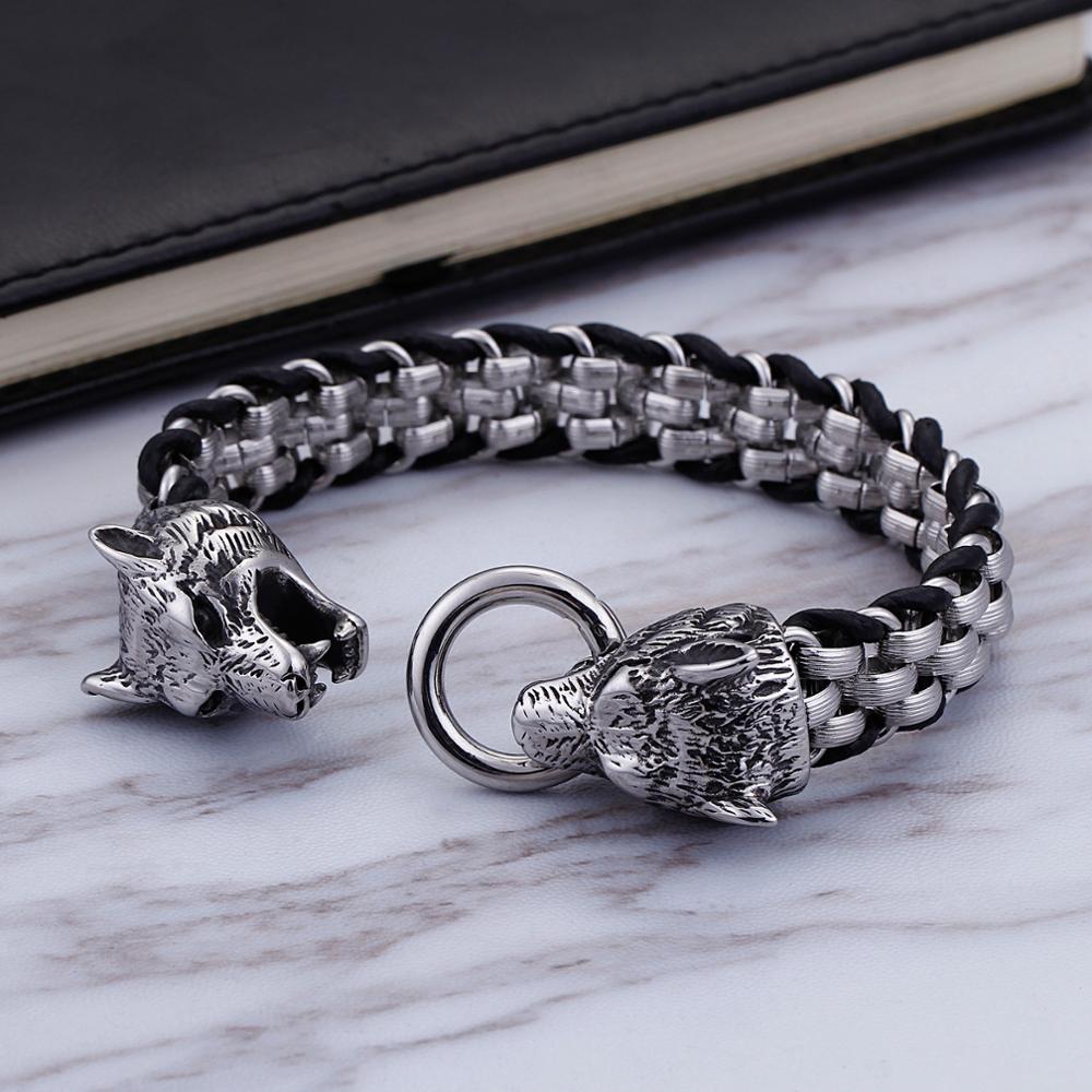 Stahl Mit Silber Gepackter Wölfe Männer Armband