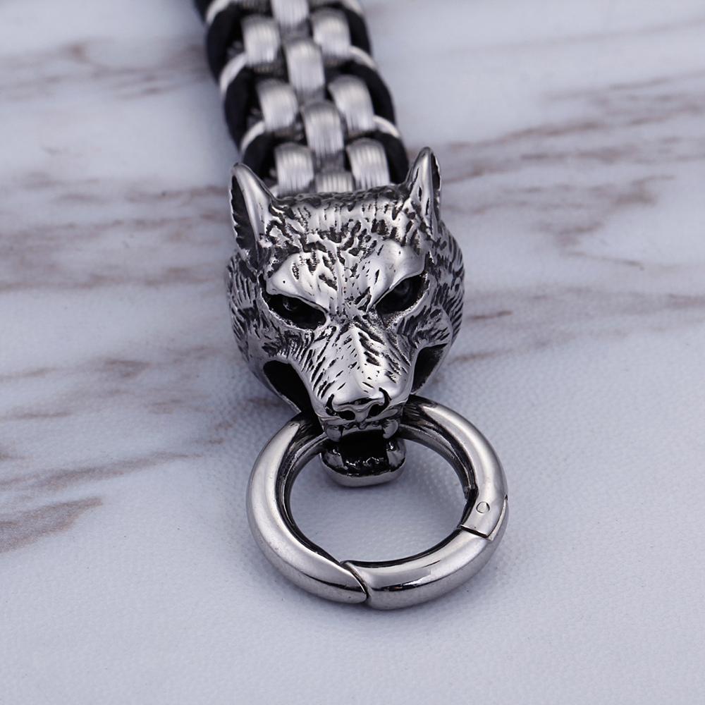 Stahl Mit Silber Gepackter Wölfe Männer Armband