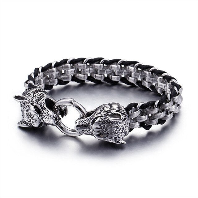 Stahl Mit Silber Gepackter Wölfe Männer Armband