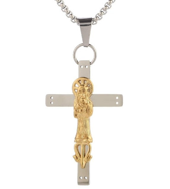 Gold Und Silber Santa Muerte Cross Anhänger Halskette