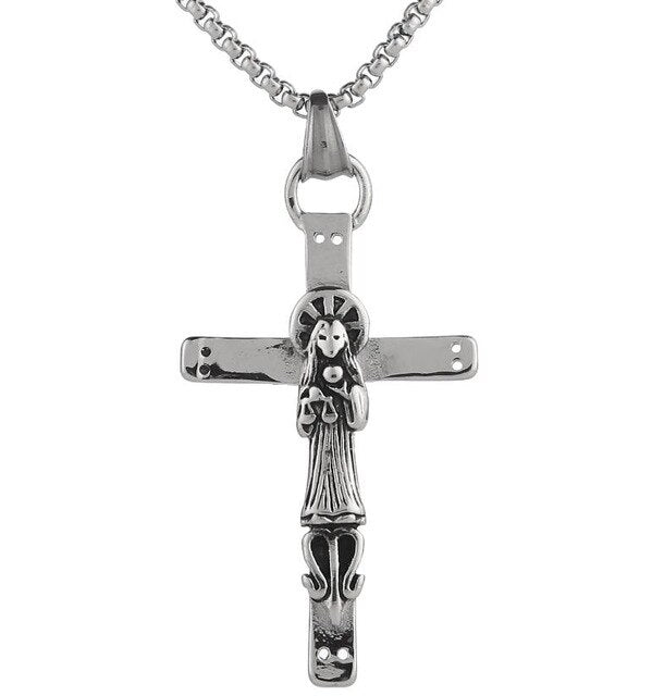 Gold Und Silber Santa Muerte Cross Anhänger Halskette