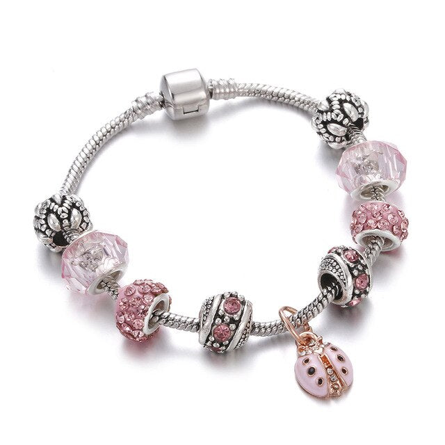 Silber Bohemian Perlen Charme Libelle Biene Elefantenarmband