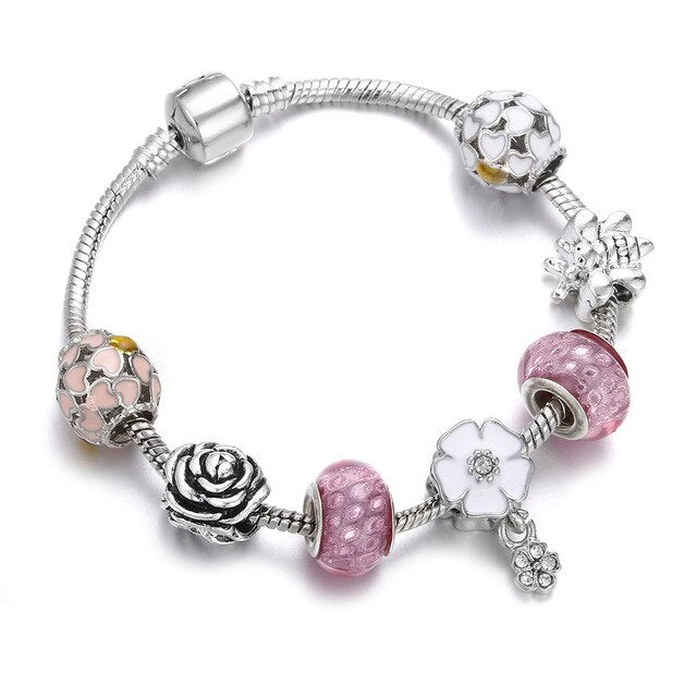 Silber Bohemian Perlen Charme Libelle Biene Elefantenarmband