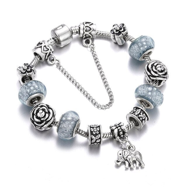 Silber Bohemian Perlen Charme Libelle Biene Elefantenarmband