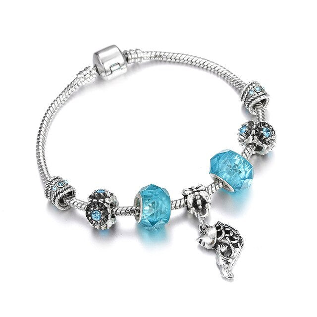 Silber Bohemian Perlen Charme Libelle Biene Elefantenarmband