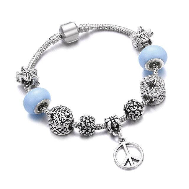 Silber Bohemian Perlen Charme Libelle Biene Elefantenarmband