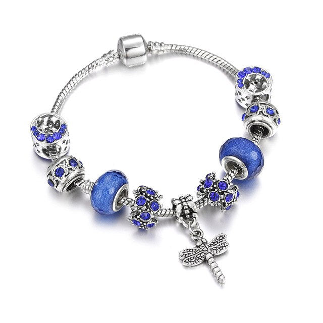 Silber Bohemian Perlen Charme Libelle Biene Elefantenarmband