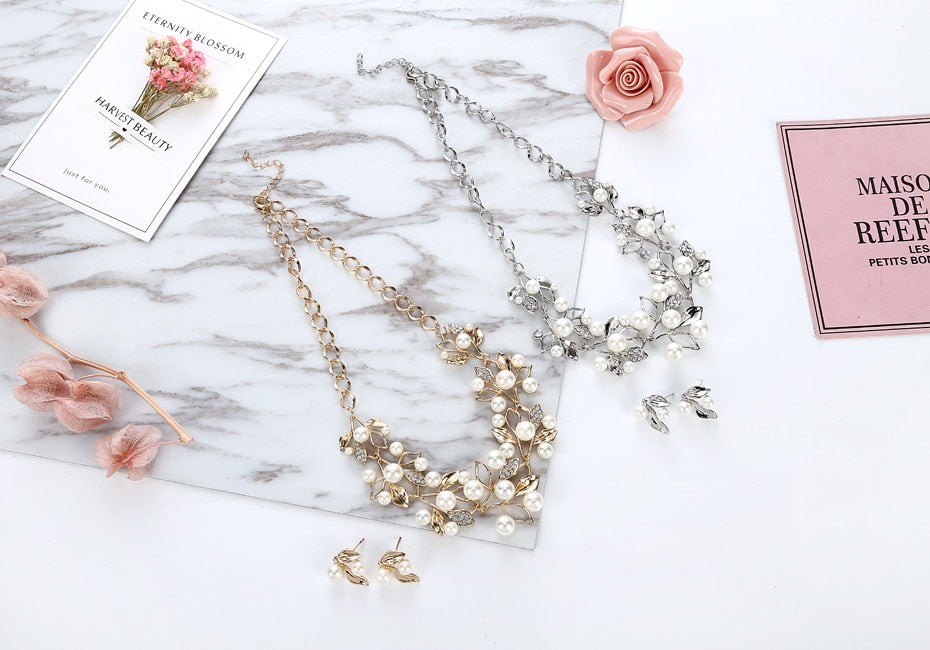 Perlenkette Mode Halskette Ohrringe Schmuckset