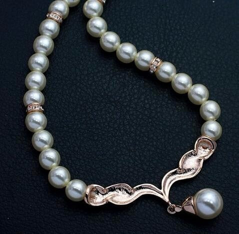 Goldplattierte Perle Kubikzirkonia Anhänger Mode Halskette Ohrringe Schmuckset