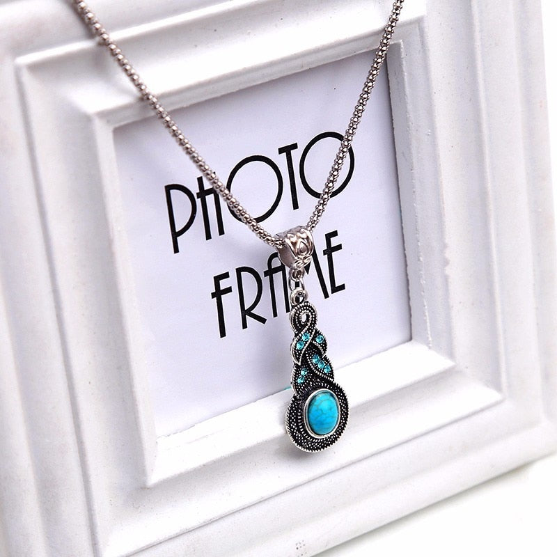 Tibetan Silberkristall Türkis Kette Anhänger Halskette Ohrringe Schmuckset