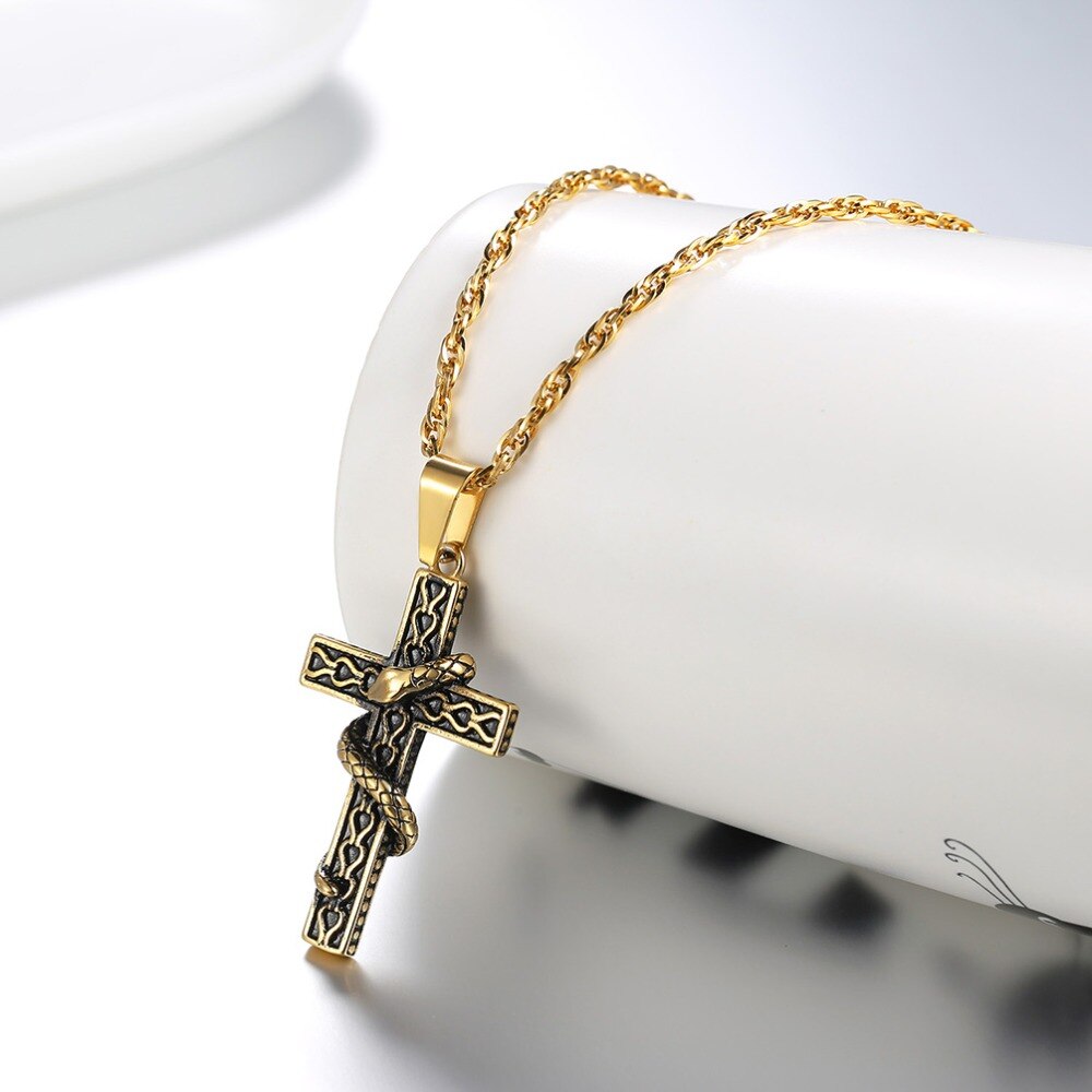 Kreuz Mit Schlangenpunkgesteinsanhängerkette Halskette