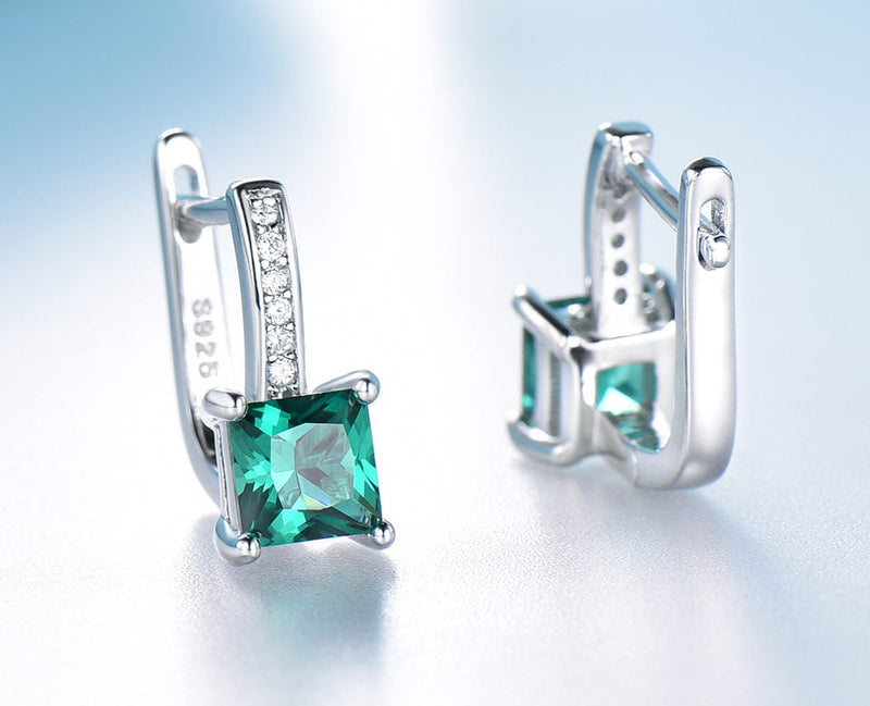 Grüne Emerald Blue Topaz 925 Sterling Silber Clip Ohrringe