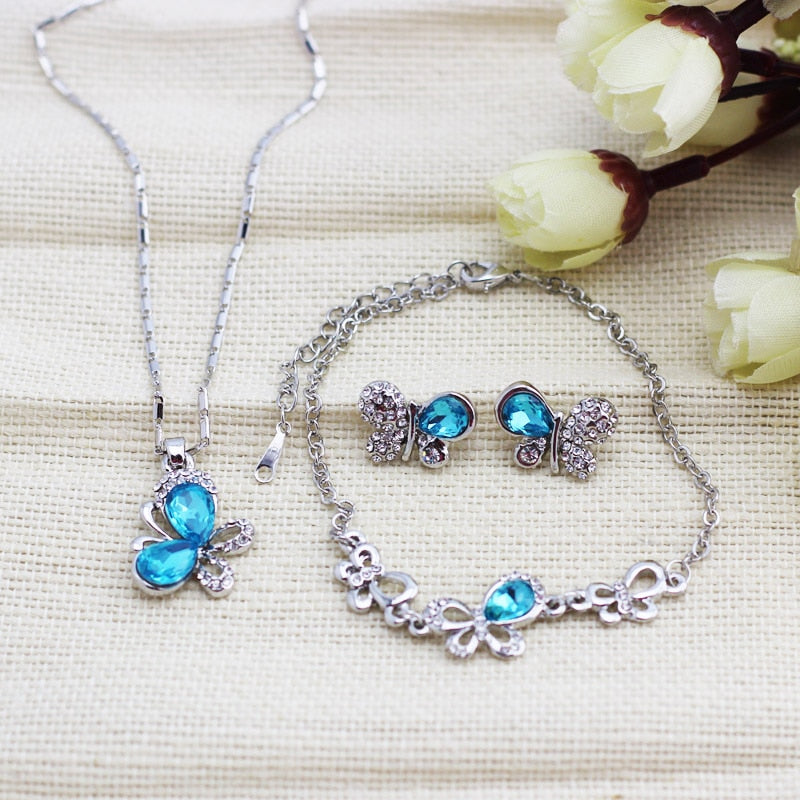 Österreichische Kristallschmetterling Halskette Armband Ohrringe Schmuckset Schmuckset