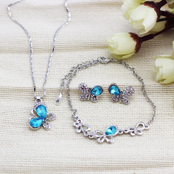 Österreichische Kristallschmetterling Halskette Armband Ohrringe Schmuckset Schmuckset