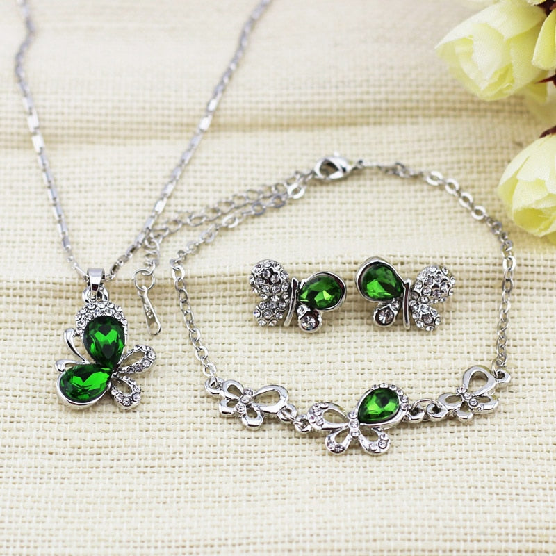 Österreichische Kristallschmetterling Halskette Armband Ohrringe Schmuckset Schmuckset