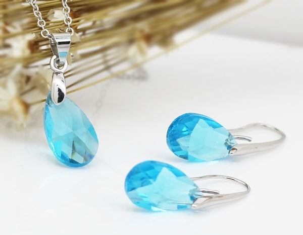 Österreichischer Kristall Tränenhalskette Ohrringe Schmuckset Set